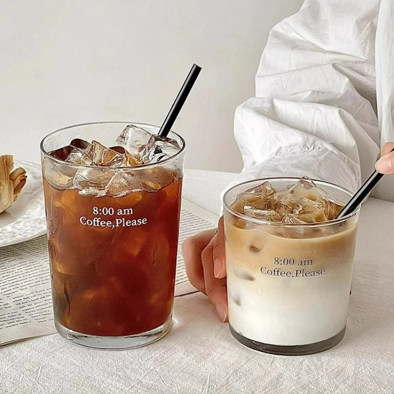 Latte Glass with Lid and Straw