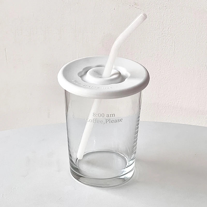 Latte Glass with Lid and Straw