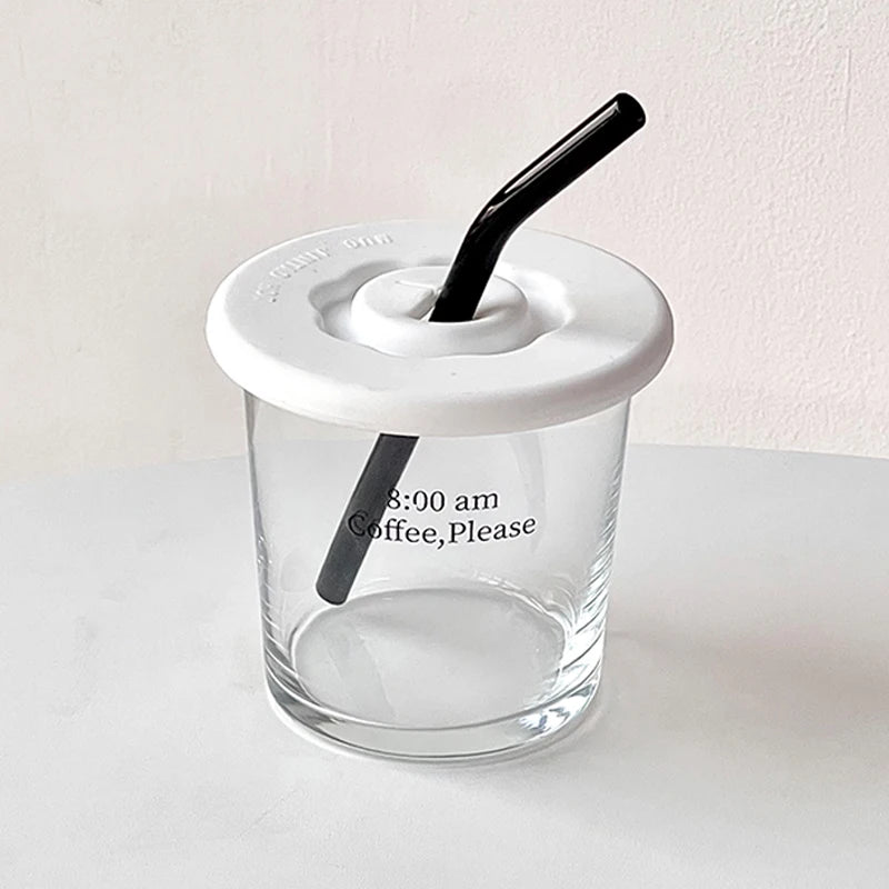 Latte Glass with Lid and Straw